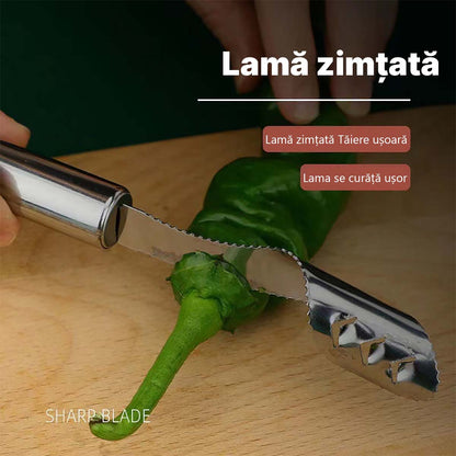 Dispozitiv din oțel inoxidabil pentru tăiat ardei iute și îndepărtat semințele, dispozitiv pentru îndepărtarea sâmburilor de ardei verde, unealtă pentru scoaterea sâmburilor și tăiat ardei.