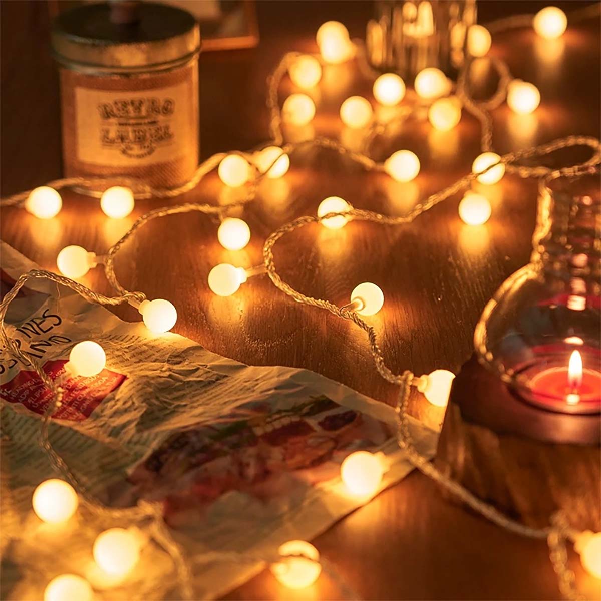 LED řetěz s bublinkovými koulemi, barevné dekorativní světlo, vodotěsné pro zahradu, kempování a dekoraci stanu.