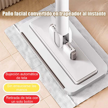 Nuevo trapeador multifuncional para el hogar - Trapeador plano con paño removible, sin necesidad de lavar a mano, ideal para personas perezosas, con toalla limpiadora para la cara incluida.