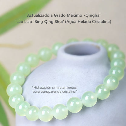 Pulsera de jade Hetian para mujer y hombre, cuentas redondas de hielo translúcido. Amuleto de la suerte, estilo ligero y lujoso, delicado y exclusivo