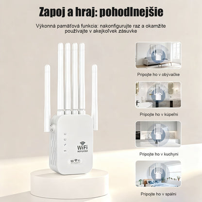 Populárny zosilňovač Wi-Fi signálu pre domácnosť, so 6 anténami, silným prienikom cez steny a funkciou opakovača na rozšírenie a zosilnenie bezdrôtovej siete