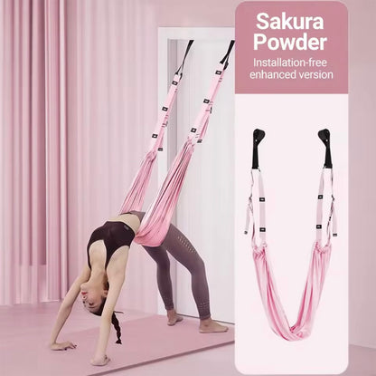 Cinturón de yoga aéreo con cuerdas de suspensión, hamaca auxiliar para abrir caderas, hacer splits, estirar piernas y espalda, flexiones e inversiones colgadas.