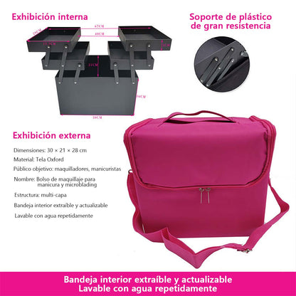 **Bolsa de maquillaje plegable de gran capacidad, maletín de maquillaje portátil y multifuncional, caja de almacenamiento de varias capas para herramientas de belleza y micropigmentación.**