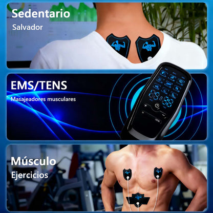 "Dispositivo de terapia TENS de doble salida, estimulador EMS, dispositivo multifuncional de terapia, masajeador de tres frecuencias, almohadillas de masaje."