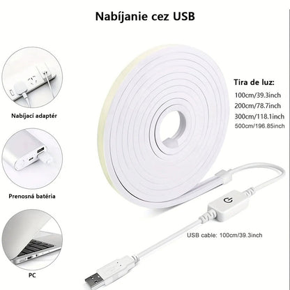 USB svetelný pás, 5V nízke napätie, flexibilný neónový silikónový LED pás, vodoodolný — vhodný na kozmetické zrkadlo, čelo postele, TV podsvietenie a náladové osvetlenie.