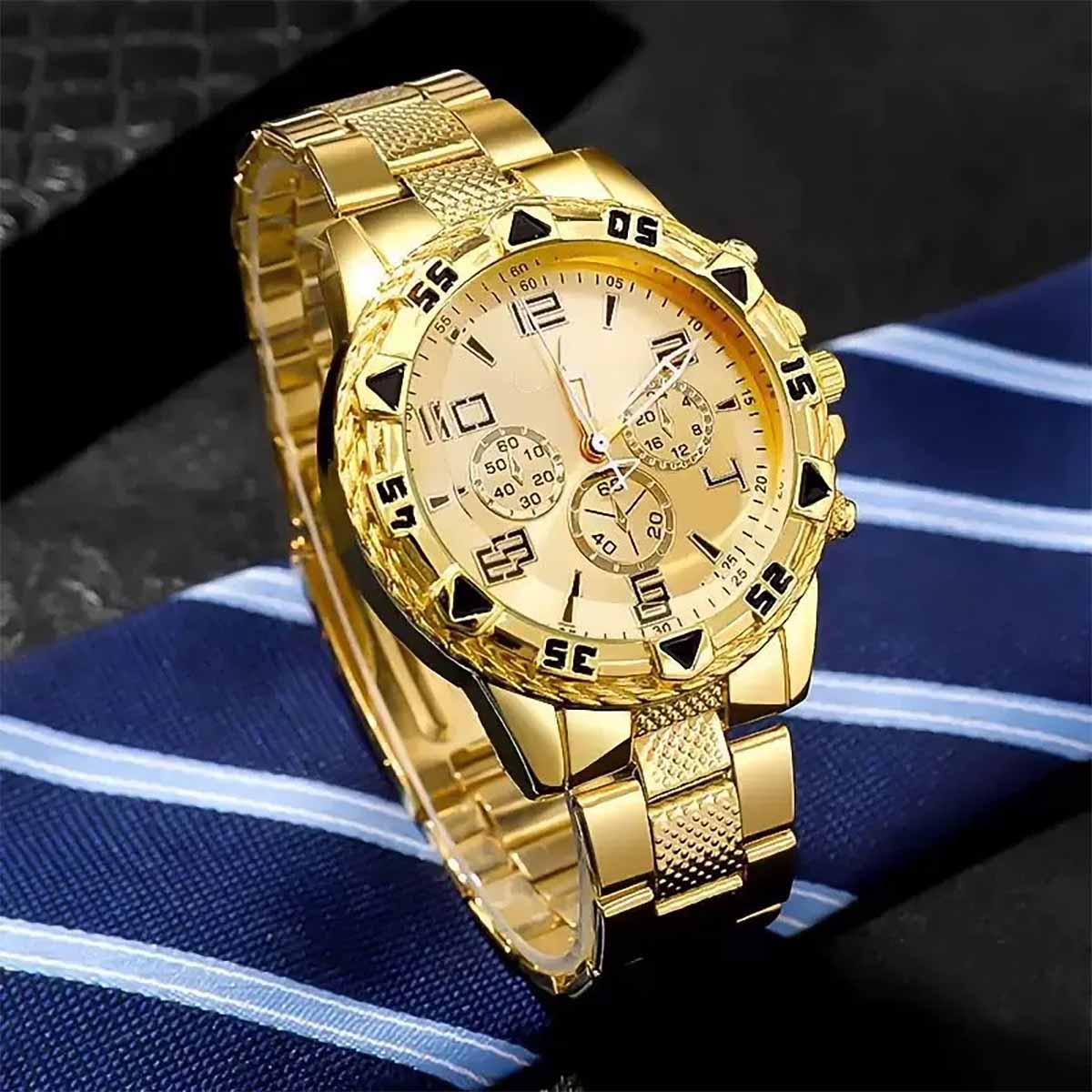 Reloj de cuarzo multifunción para hombres con correa de acero, esfera con escala numérica, cronógrafos de tres subesferas y cristal resistente a la luz azul.