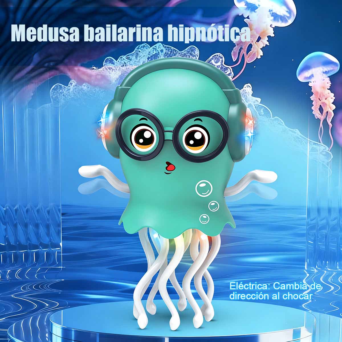 Juguete infantil de pulpo eléctrico, con luces, música y movimiento, efecto medusa con sensores de obstáculos, ideal para relajación y entretenimiento.