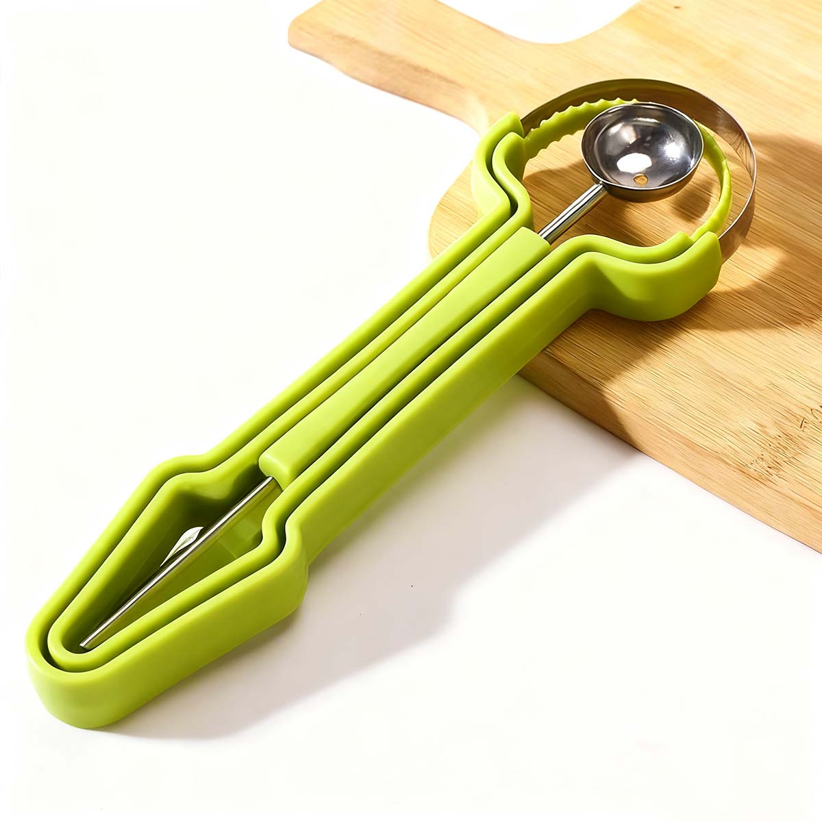 Cuchara multifuncional 3 en 1 para frutas, sacabolas de sandía, cuchillo para tallar frutas y herramienta para vaciar frutas – Juego de utensilios para frutas.