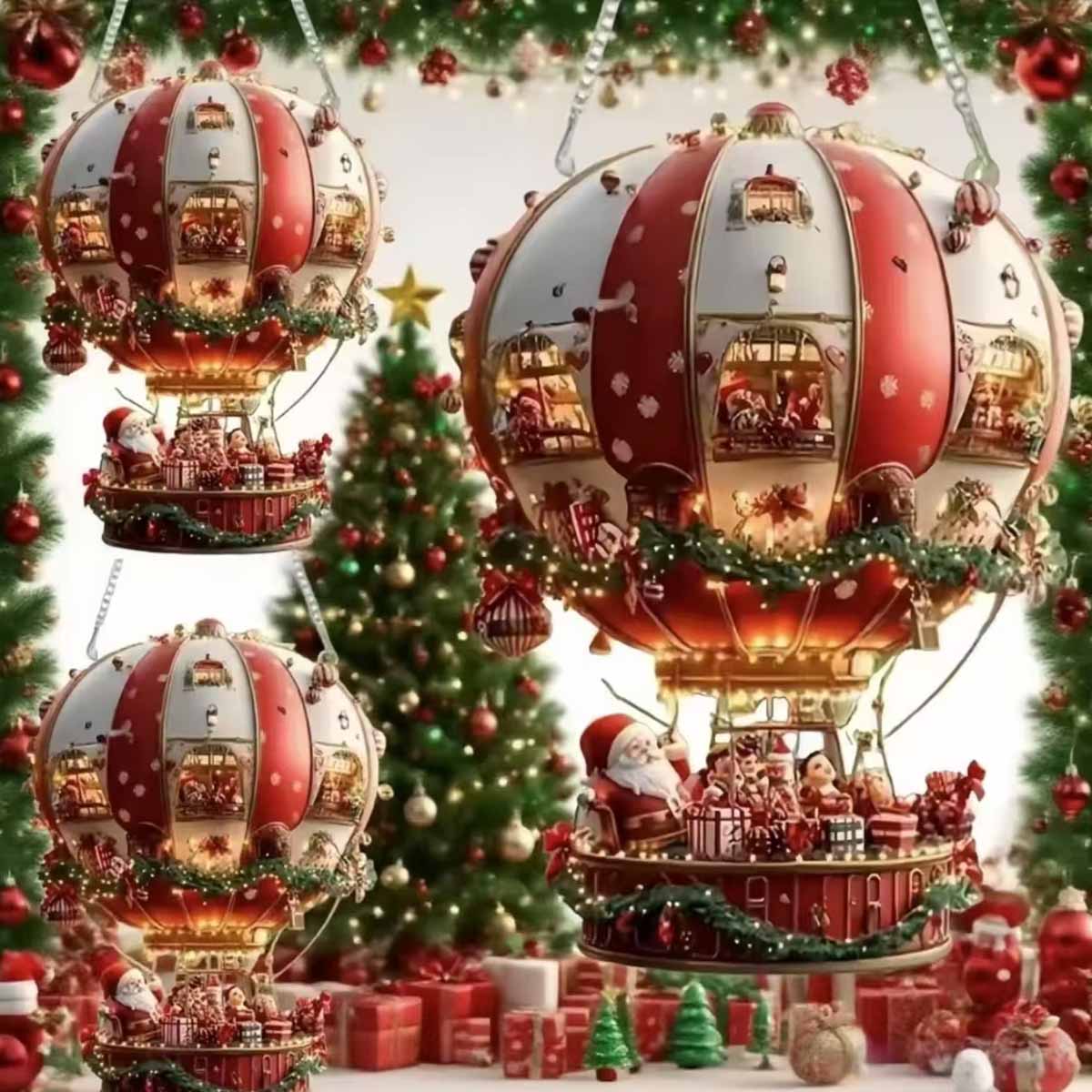 Colgante para espejo retrovisor de coche: Globo aerostático de Santa Claus, adornos navideños para árbol de acrílico.