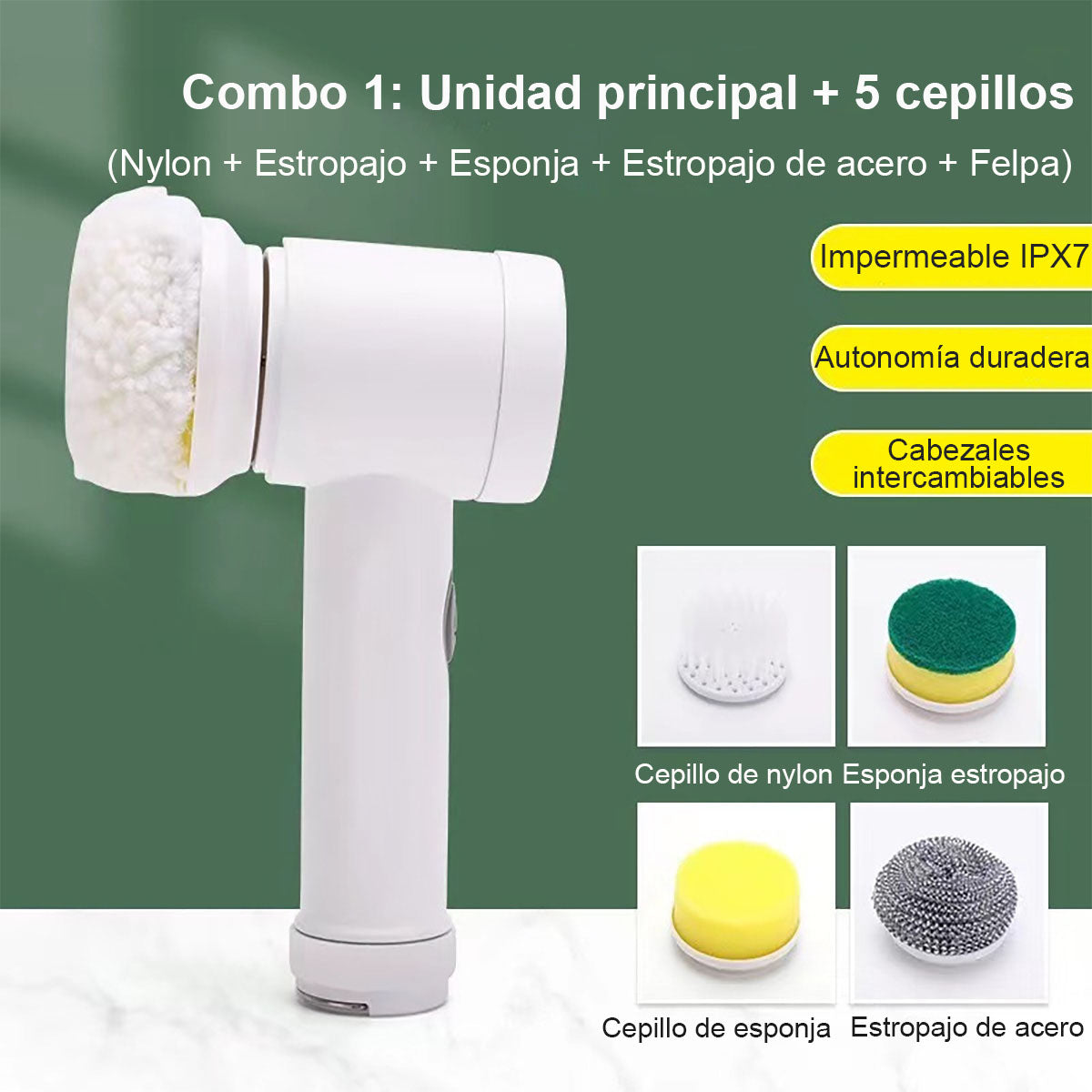 **Cepillo eléctrico de limpieza multifuncional, de mano, para cocina: lavar platos, fregadero, baño, azulejos y ollas.**