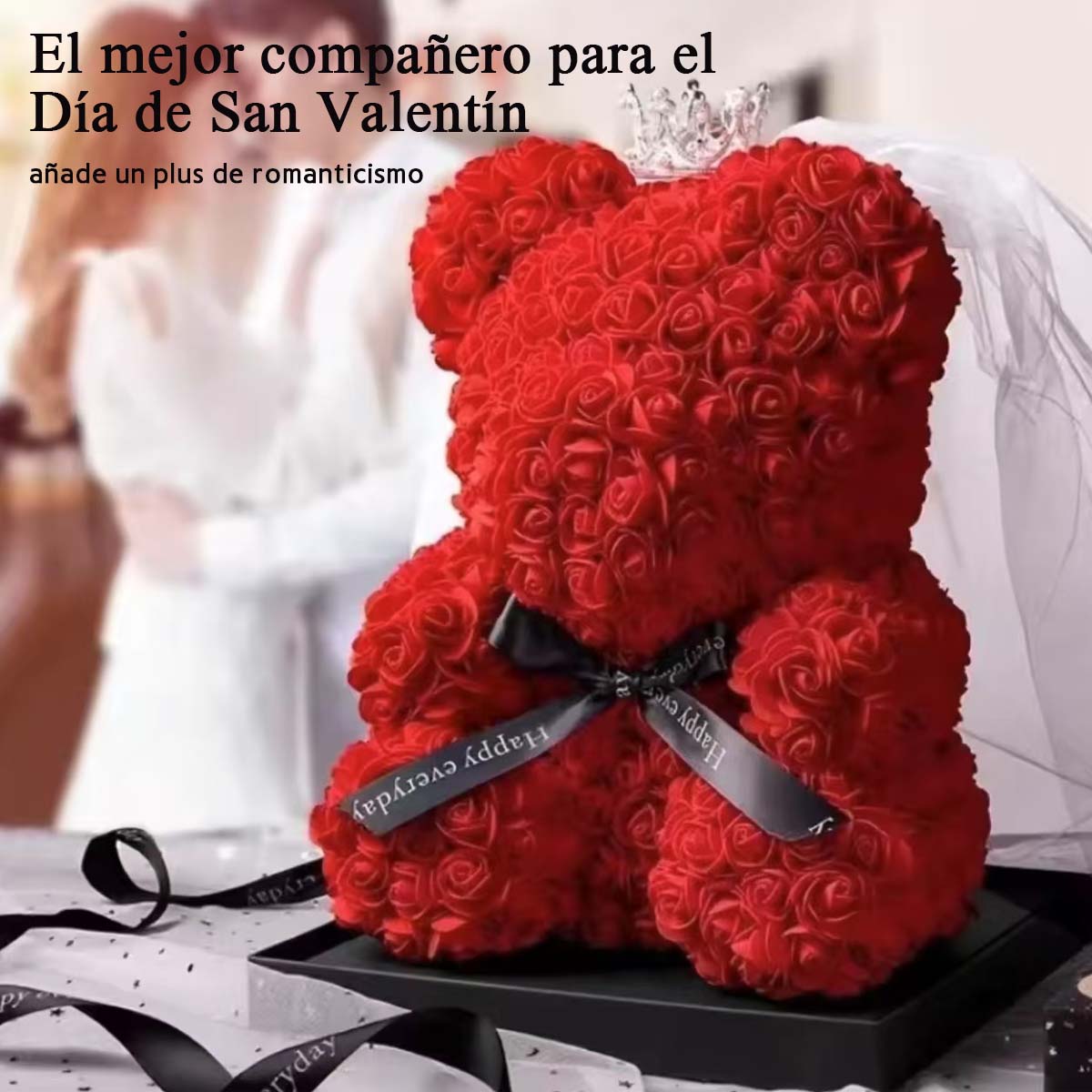 Oso de rosas de PE con espuma floral / Oso de flores de espuma / Caja de regalo de PVC para oso de flores