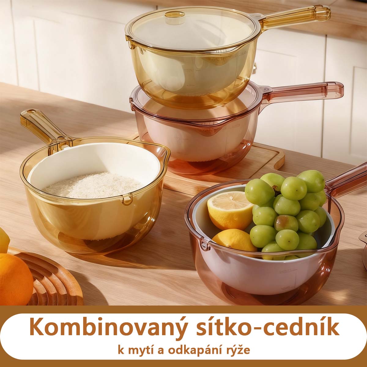 Nový model multifunkčního sítka na mytí rýže a zeleniny do kuchyně, s madlem, sítko na rýži, mycí košík na zeleninu a ovoce, odkapávací košík.