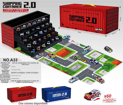 Colección de Coches de Hojalata Clásicos para Niños - Juguete Educativo con Parque de Estacionamiento y Camión Portacontenedores a Fricción