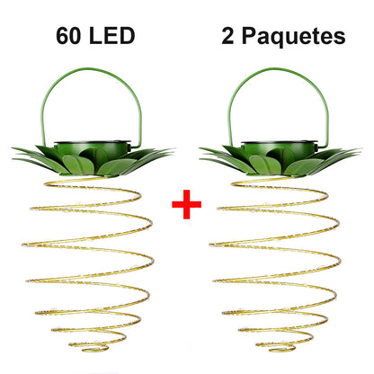 Farol de piña con luz solar, estructura de hierro, cadena de luces LED de hilo de cobre; lámpara colgante impermeable para decoración de jardines exteriores