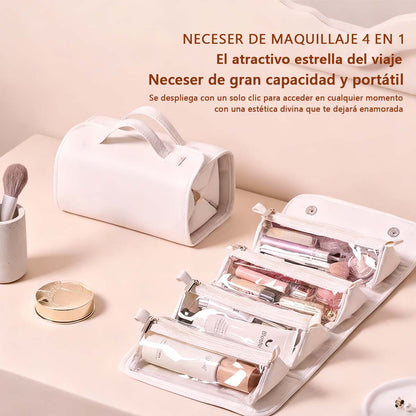Bolso de maquillaje colgante y desmontable para personas perezosas; bolso de almacenamiento plegable y portátil de cremoso para viajes, que combina cuatro funciones en uno (maquillaje y aseo).