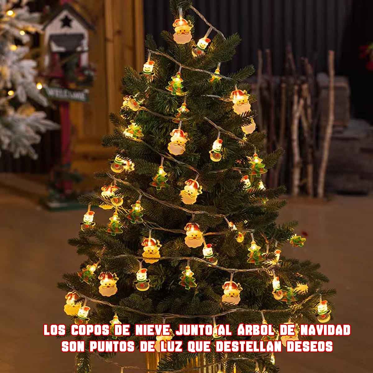 Guirnalda LED navideña con figuras de muñeco de nieve y Papá Noel, luces intermitentes de personajes de dibujos animados, decoración luminosa para escenas de fiestas.