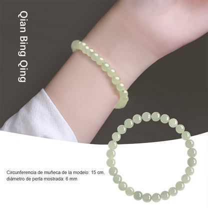 Pulsera de jade Hetian para mujer y hombre, cuentas redondas de hielo translúcido. Amuleto de la suerte, estilo ligero y lujoso, delicado y exclusivo