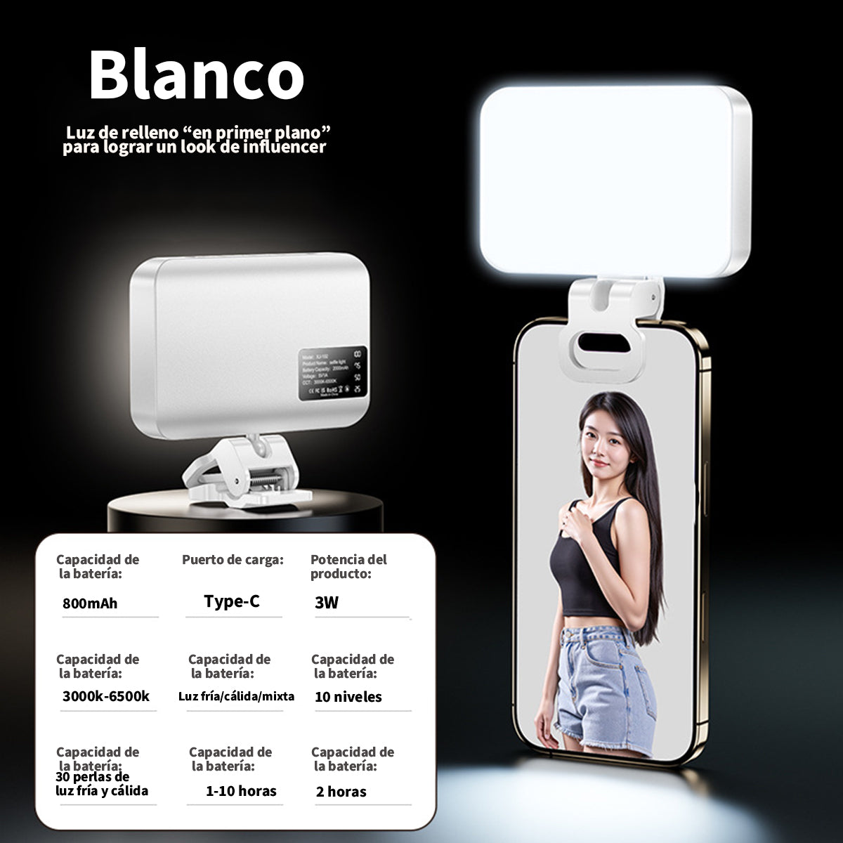 Luz de relleno con clip para móvil, portátil para selfies; iluminación para fotografía y video al aire libre; luz de bolsillo para iluminación de pantalla completa