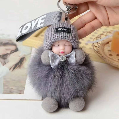 Colgante para coche con muñeco dormido, llavero de peluche con diseño de personaje animado.