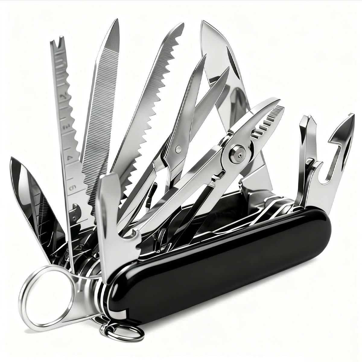 Multiherramienta plegable EDC de 17 funciones: cuchillo afilado, destornilladores, abrelatas y más. Ideal para camping, auto-defensa y viajes. ¡Stock disponible, tamaño bolsillo!