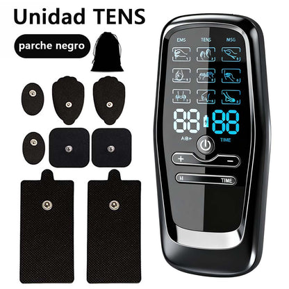 "Dispositivo de terapia TENS de doble salida, estimulador EMS, dispositivo multifuncional de terapia, masajeador de tres frecuencias, almohadillas de masaje."