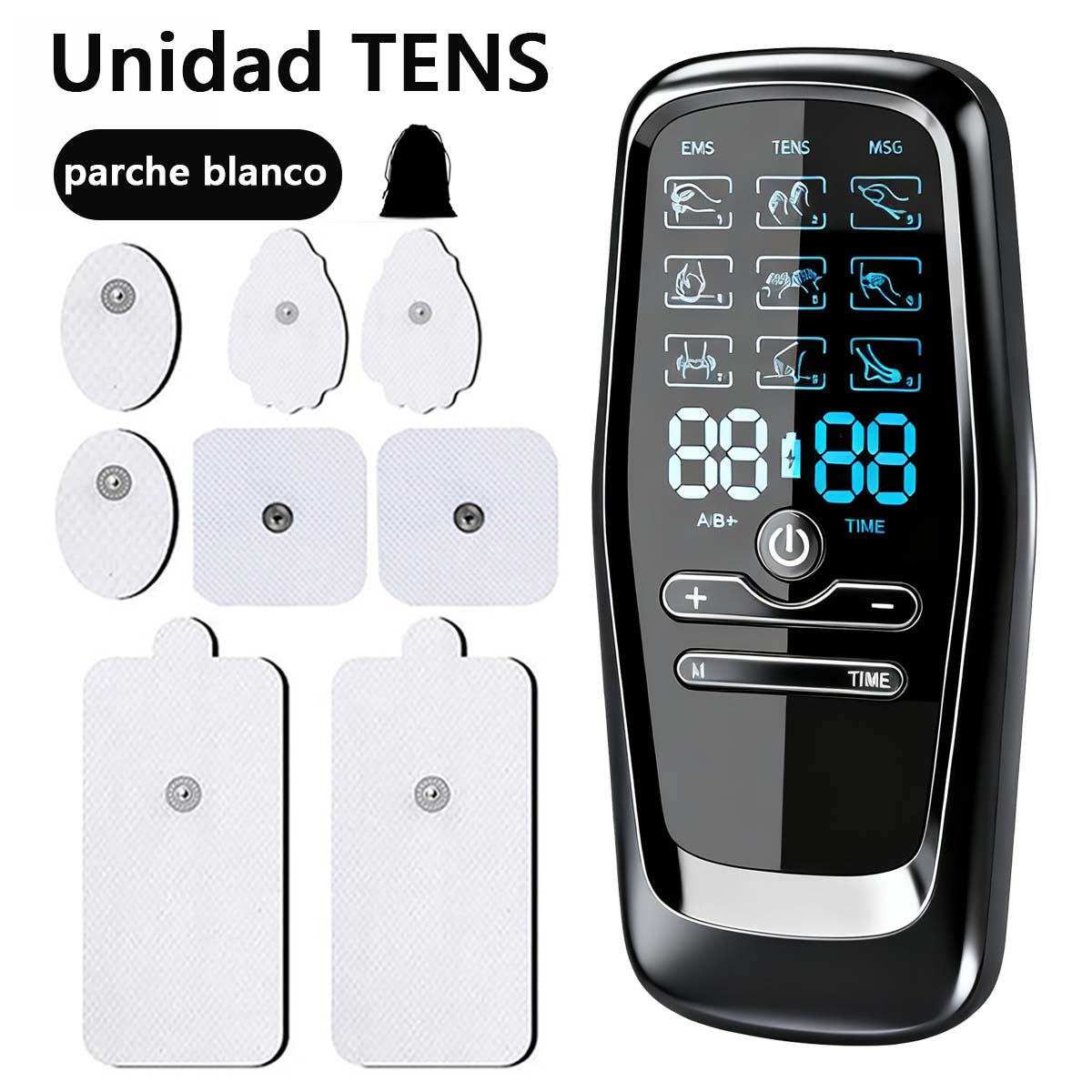 "Dispositivo de terapia TENS de doble salida, estimulador EMS, dispositivo multifuncional de terapia, masajeador de tres frecuencias, almohadillas de masaje."