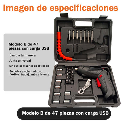 Juego de destornilladores eléctricos multifuncional, taladro eléctrico recargable y portátil.