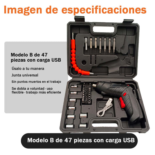 Juego de destornilladores eléctricos multifuncional, taladro eléctrico recargable y portátil.
