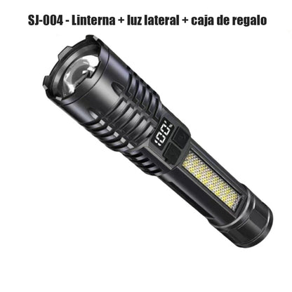 “Linterna de alta potencia recargable, portátil, de larga duración, para exteriores, de alcance lejano, resistente al agua, multifuncional y súper brillante para uso doméstico.”