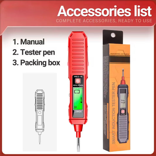 Inteligentní digitální zkoušečka napětí, přenosná, multifunkční, určená pro elektrikáře, měří fázi, nulový vodič a přerušení obvodu.
