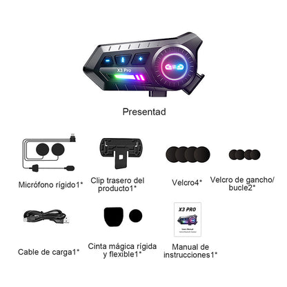 Auriculares Bluetooth X3 para casco de motocicleta, con bajos potentes, impermeables, con cancelación de ruido, inalámbricos y compatibles entre marcas, con intercomunicación para dos personas durante la conducción.