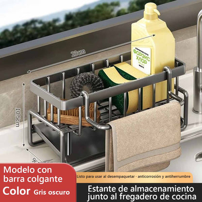 Nuevo estante de cocina para almacenamiento: soporte para paños, escurridor, organizador para esponjas y estropajos, apto para grifos y fregaderos.