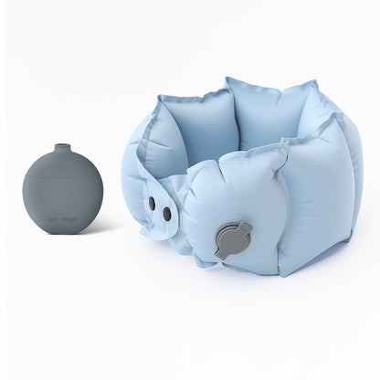 Almohada inflable en forma de U tipo bufanda, con bomba de inflado, portátil y fácil de guardar; almohada de viaje para cuello, ideal para trayectos largos.