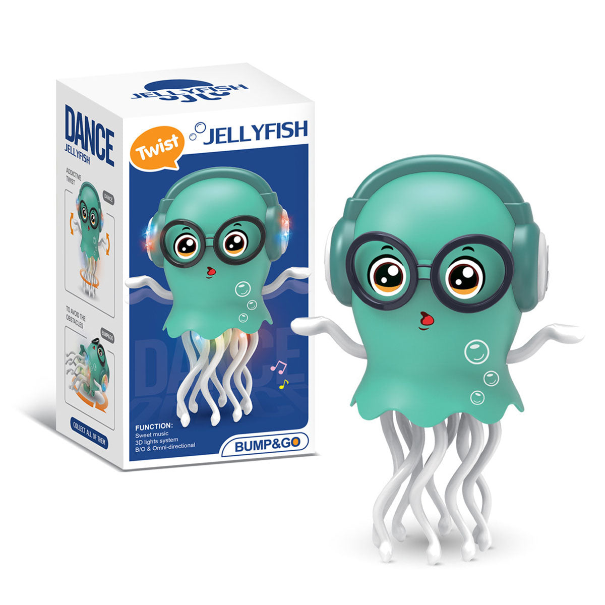 Juguete infantil de pulpo eléctrico, con luces, música y movimiento, efecto medusa con sensores de obstáculos, ideal para relajación y entretenimiento.