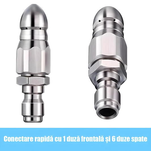 Čisticí a uvolňovací hlavice pro kanalizační potrubí z nerezové oceli s vysokotlakou tryskou – „vodní krysa“