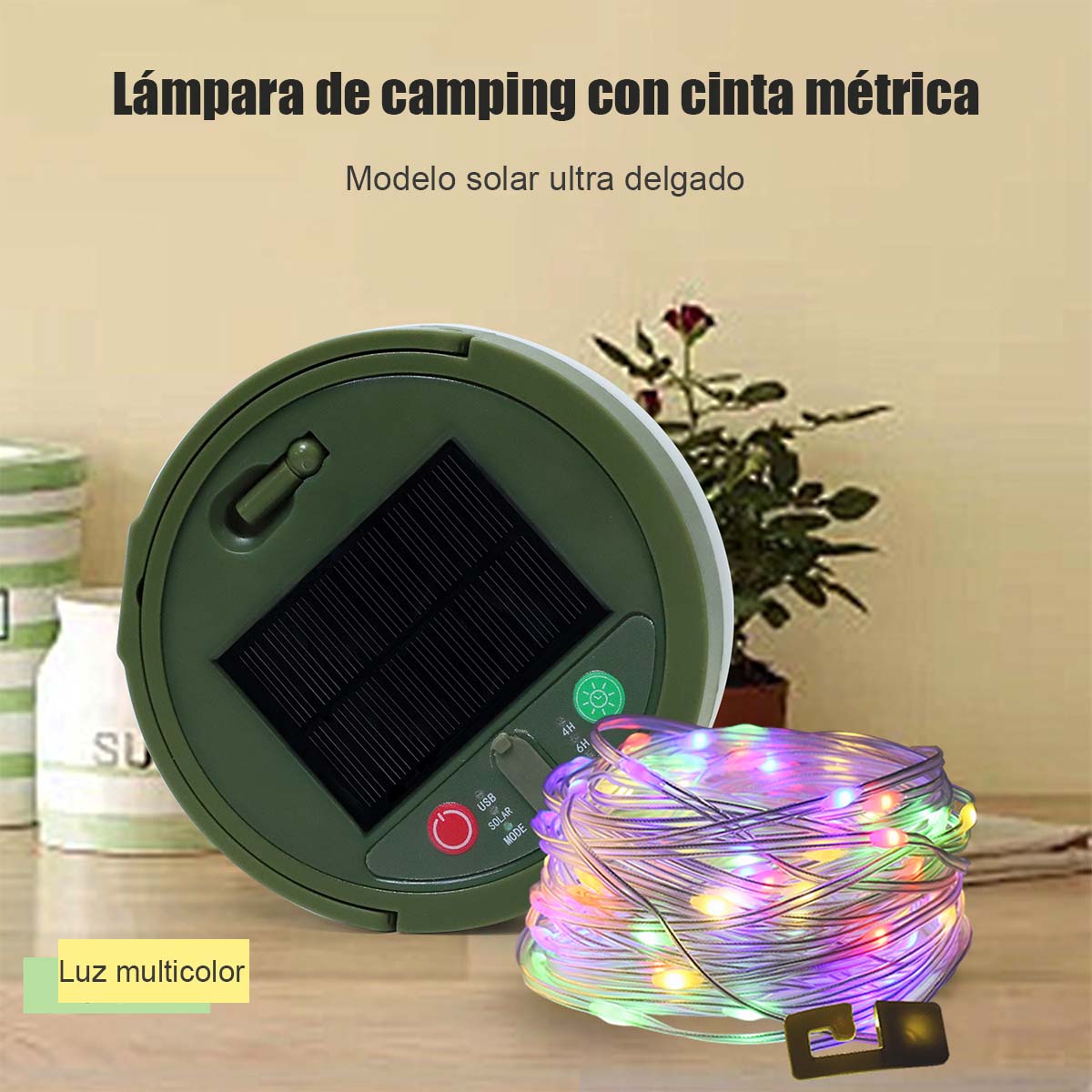 Lámpara de camping LED para exteriores, luz de emergencia para tiendas de campaña, iluminación ambiente con carga solar y USB.
