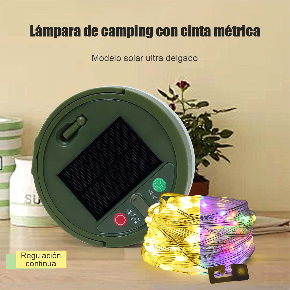 Lámpara de camping LED para exteriores, luz de emergencia para tiendas de campaña, iluminación ambiente con carga solar y USB.