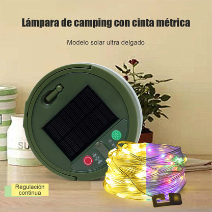 Lámpara de camping LED para exteriores, luz de emergencia para tiendas de campaña, iluminación ambiente con carga solar y USB.